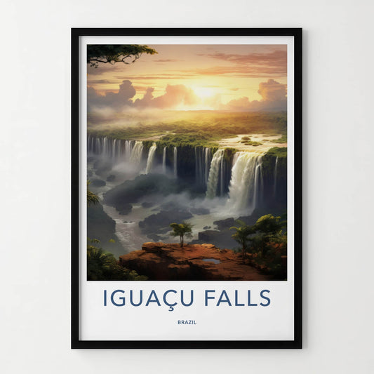 Iguacu Falls Poster - Brazil Travel Art - Golden Falls Landscape Home Decor