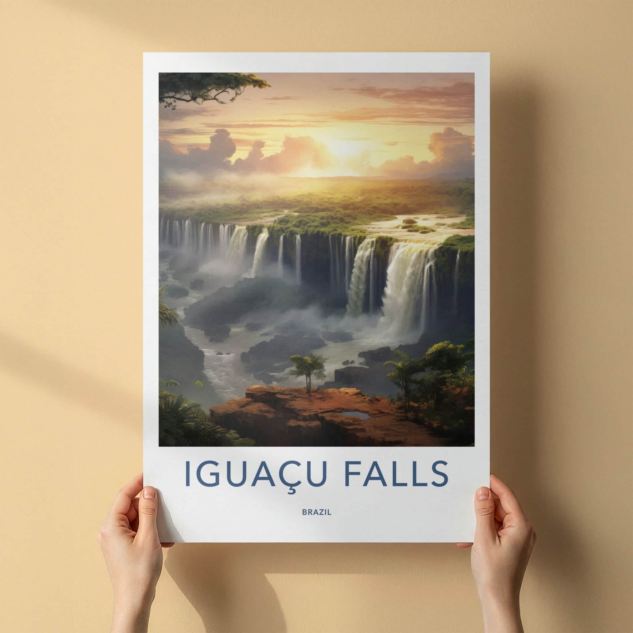 Iguacu Falls Poster - Brazil Travel Art - Golden Falls Landscape Home Decor