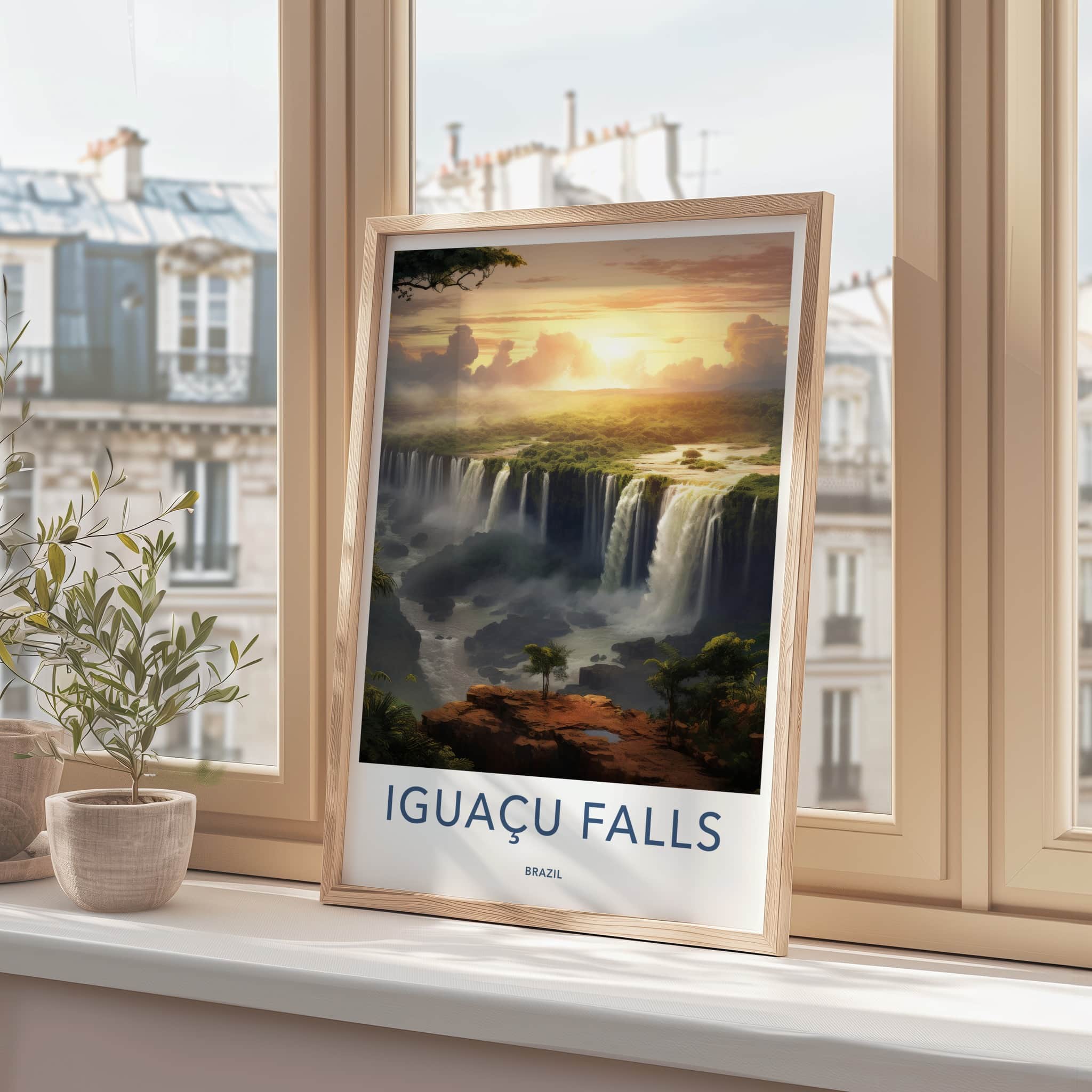 Iguacu Falls Poster - Brazil Travel Art - Golden Falls Landscape Home Decor