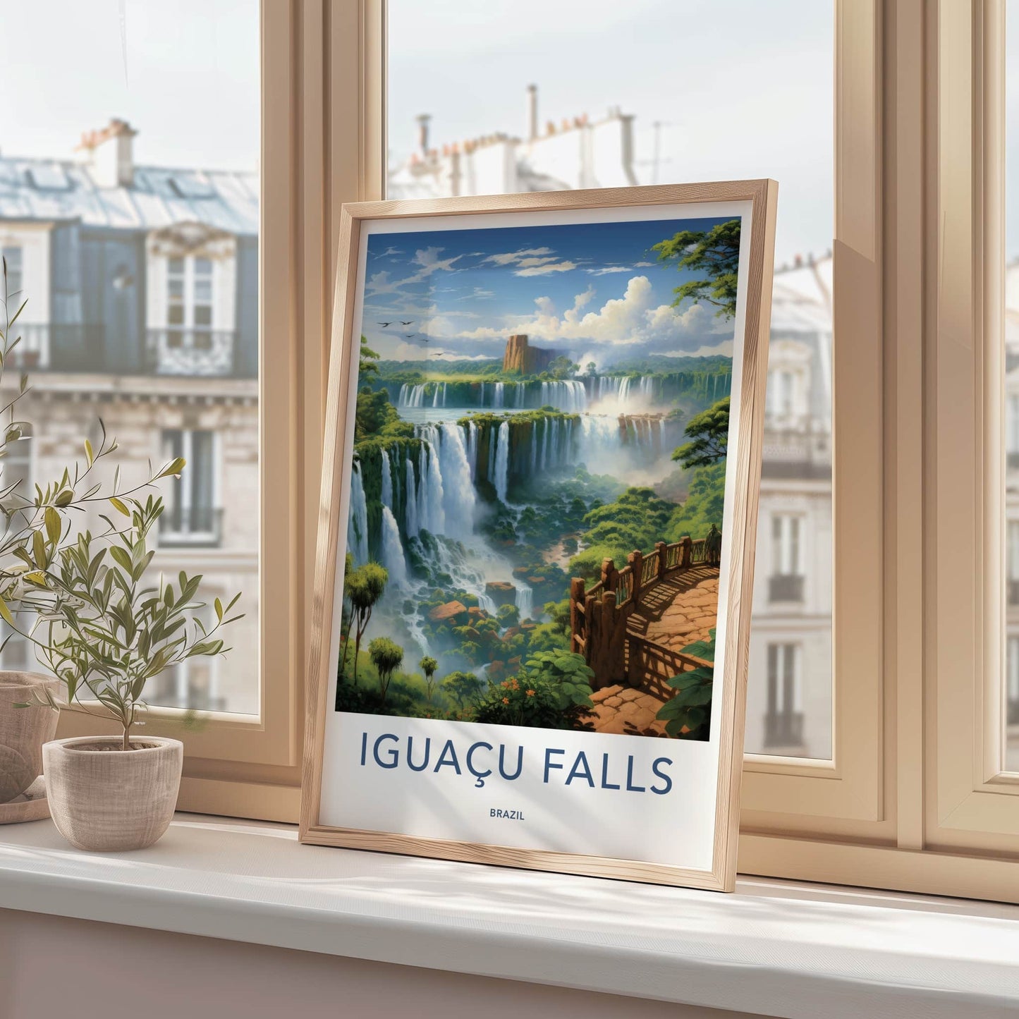 Iguacu Falls Poster - Brazil Travel Art - Jungle Falls Pathway Home Decor
