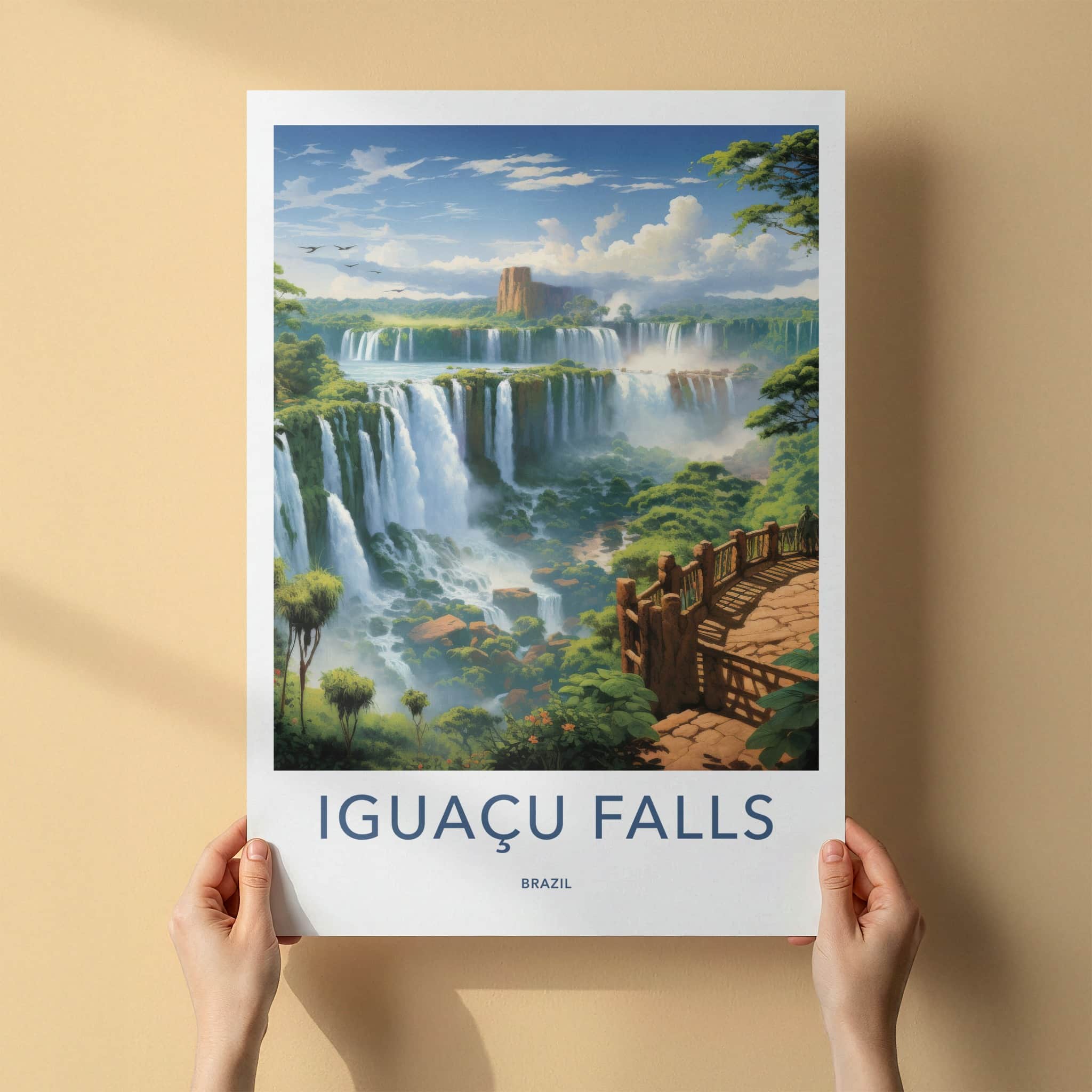 Iguacu Falls Poster - Brazil Travel Art - Jungle Falls Pathway Home Decor