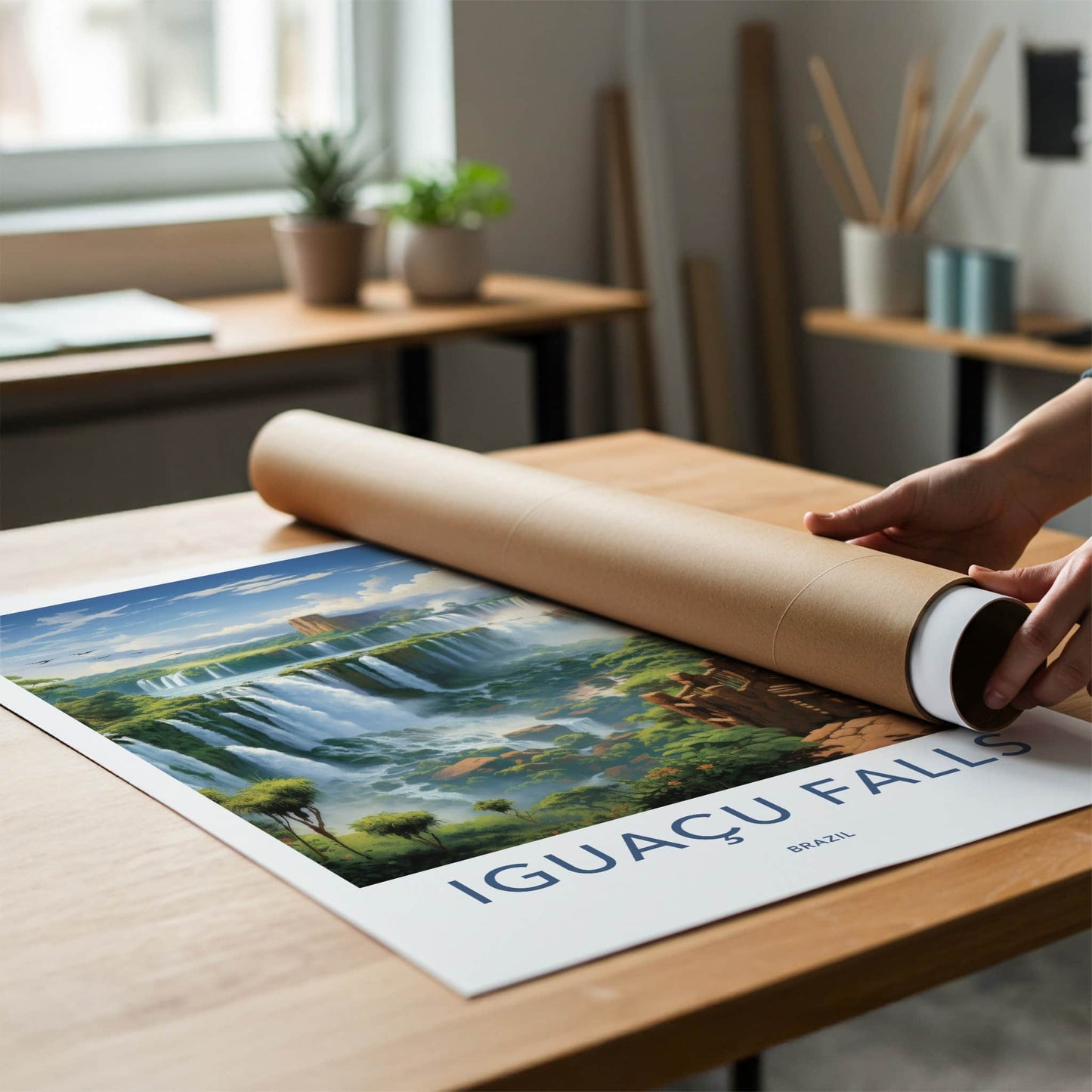 Iguacu Falls Poster - Brazil Travel Art - Jungle Falls Pathway Home Decor