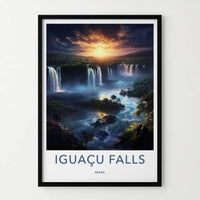Iguacu Falls Poster - Brazil Travel Art - Majestic River Sunset Home Decor