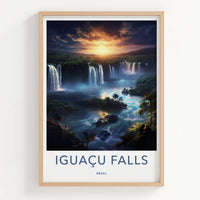Iguacu Falls Poster - Brazil Travel Art - Majestic River Sunset Home Decor