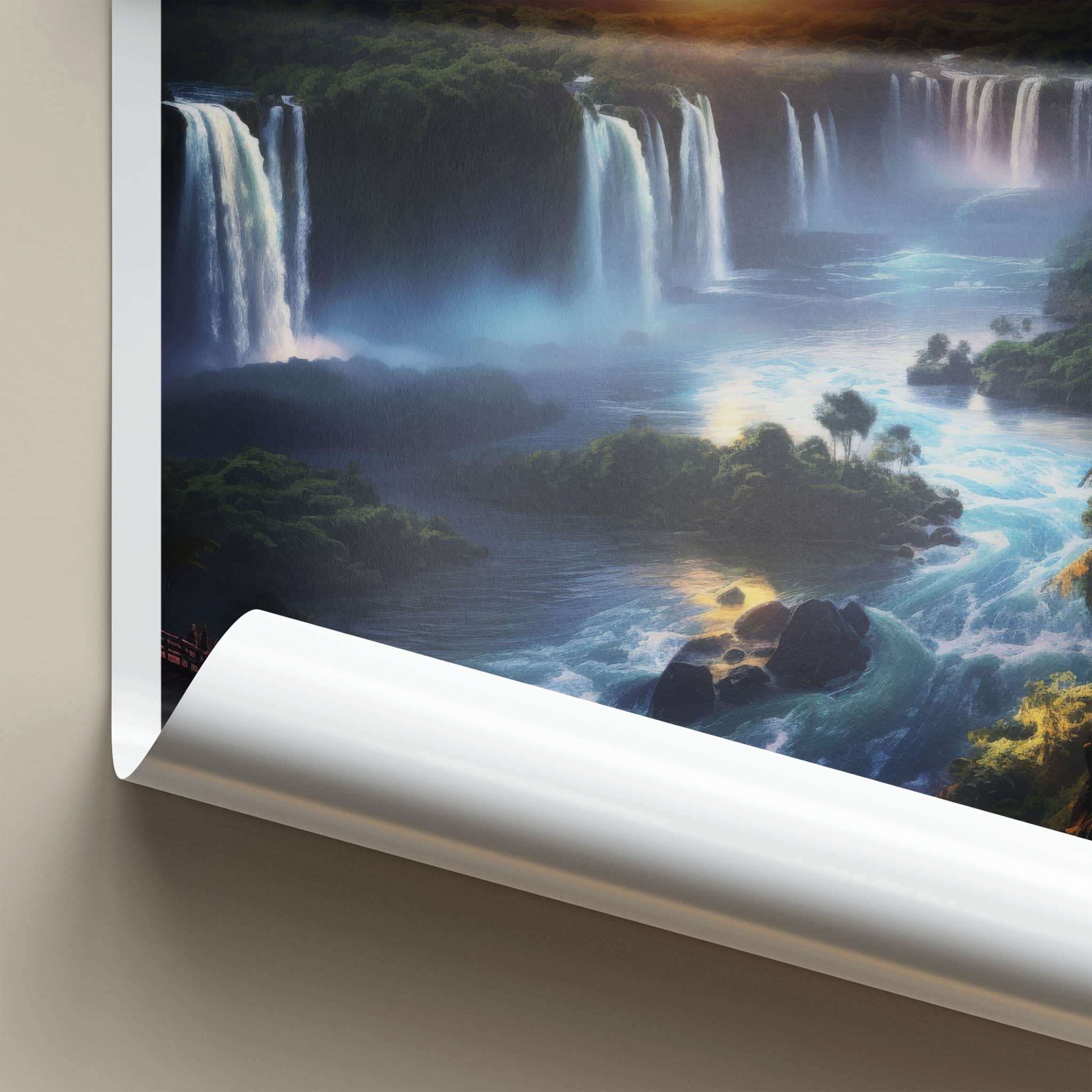 Iguacu Falls Poster - Brazil Travel Art - Majestic River Sunset Home Decor
