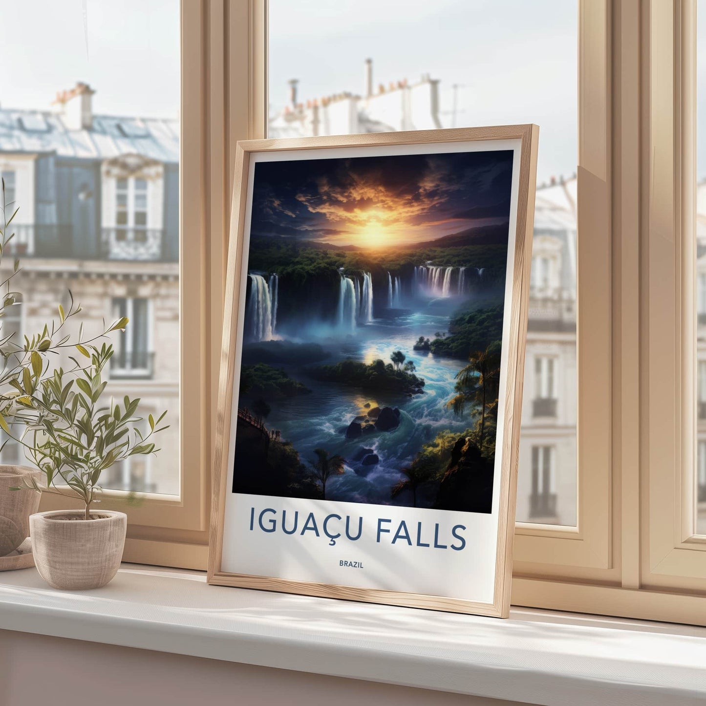 Iguacu Falls Poster - Brazil Travel Art - Majestic River Sunset Home Decor