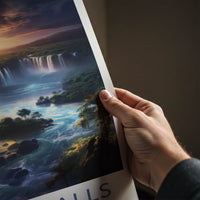 Iguacu Falls Poster - Brazil Travel Art - Majestic River Sunset Home Decor