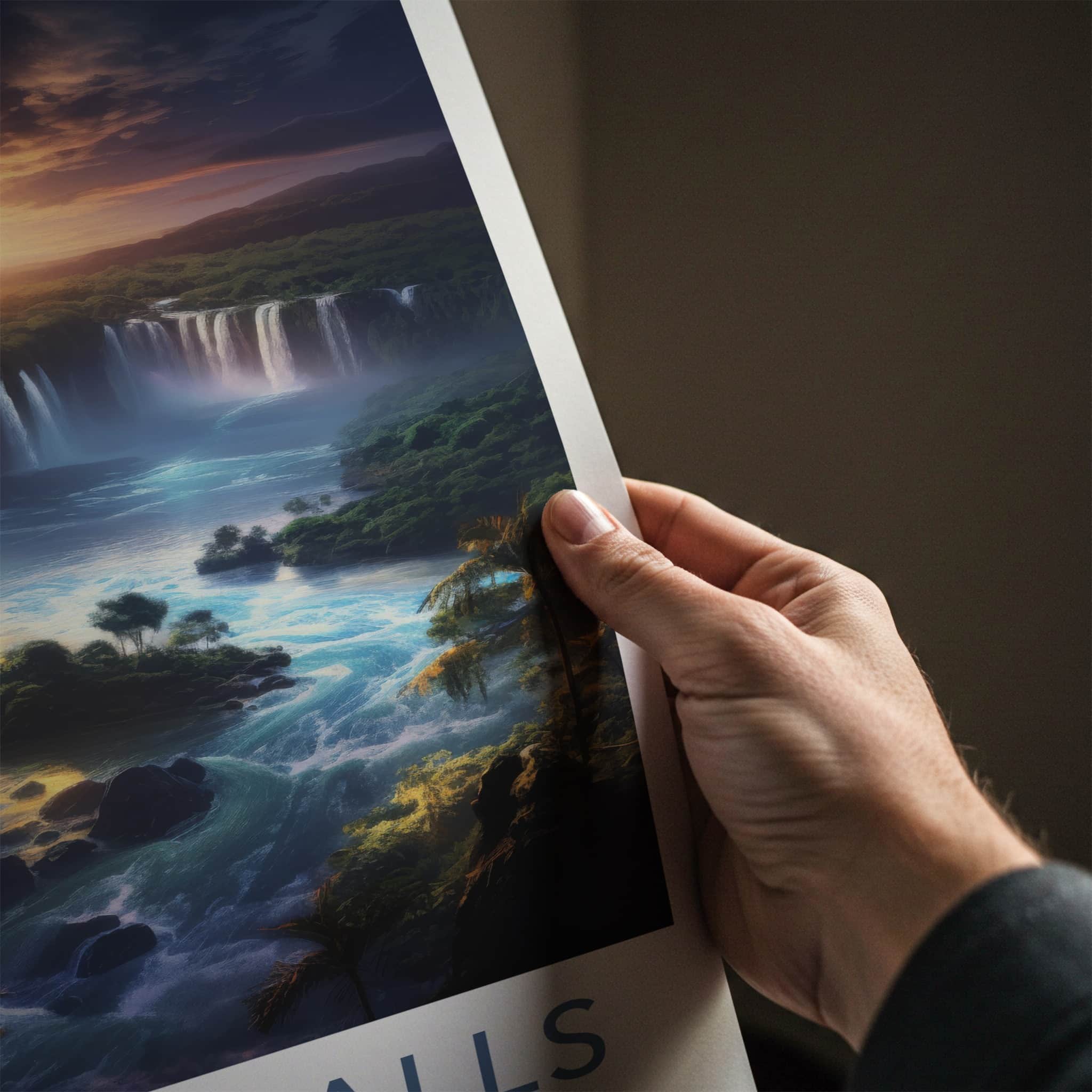 Iguacu Falls Poster - Brazil Travel Art - Majestic River Sunset Home Decor