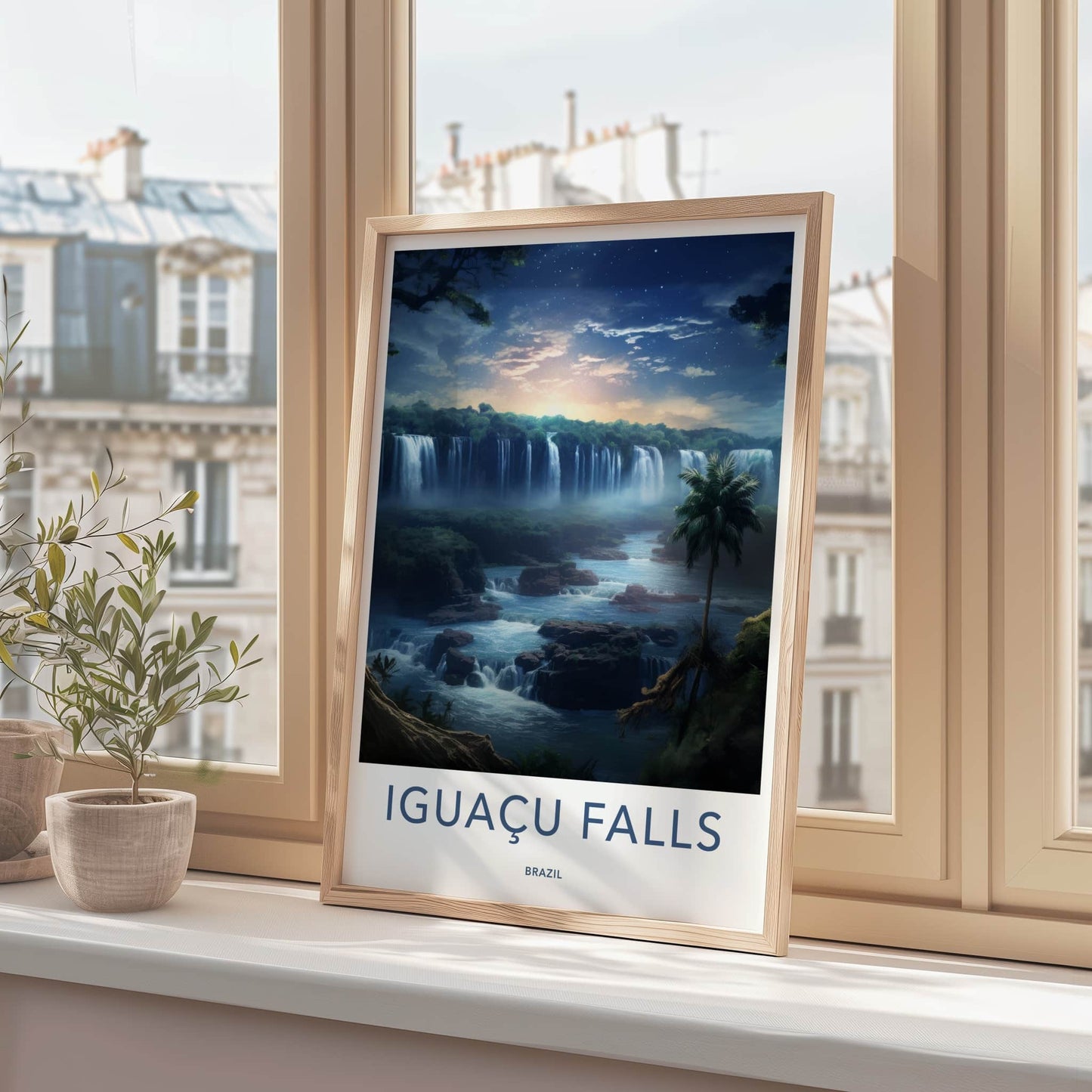 Iguacu Falls Poster - Brazil Travel Art - Tropical Waterfall Scene Wall Decor