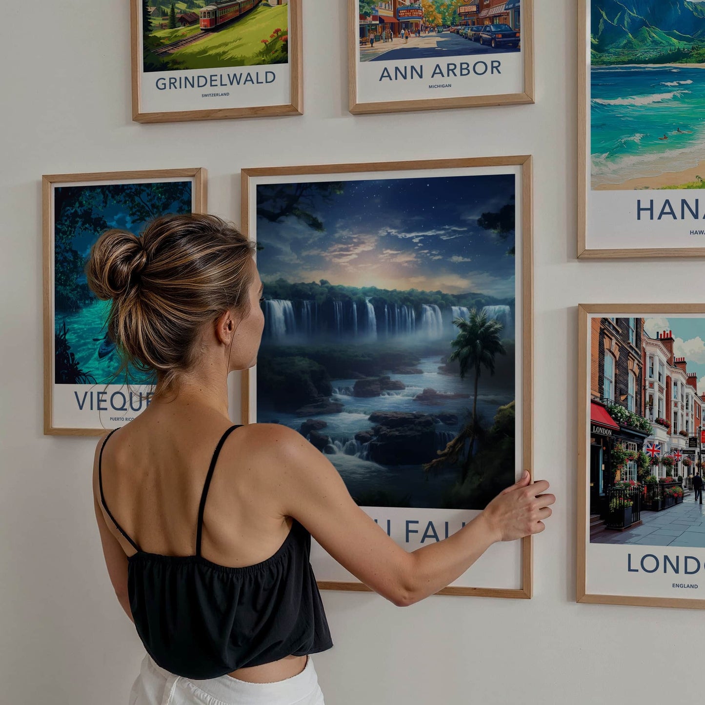 Iguacu Falls Poster - Brazil Travel Art - Tropical Waterfall Scene Wall Decor