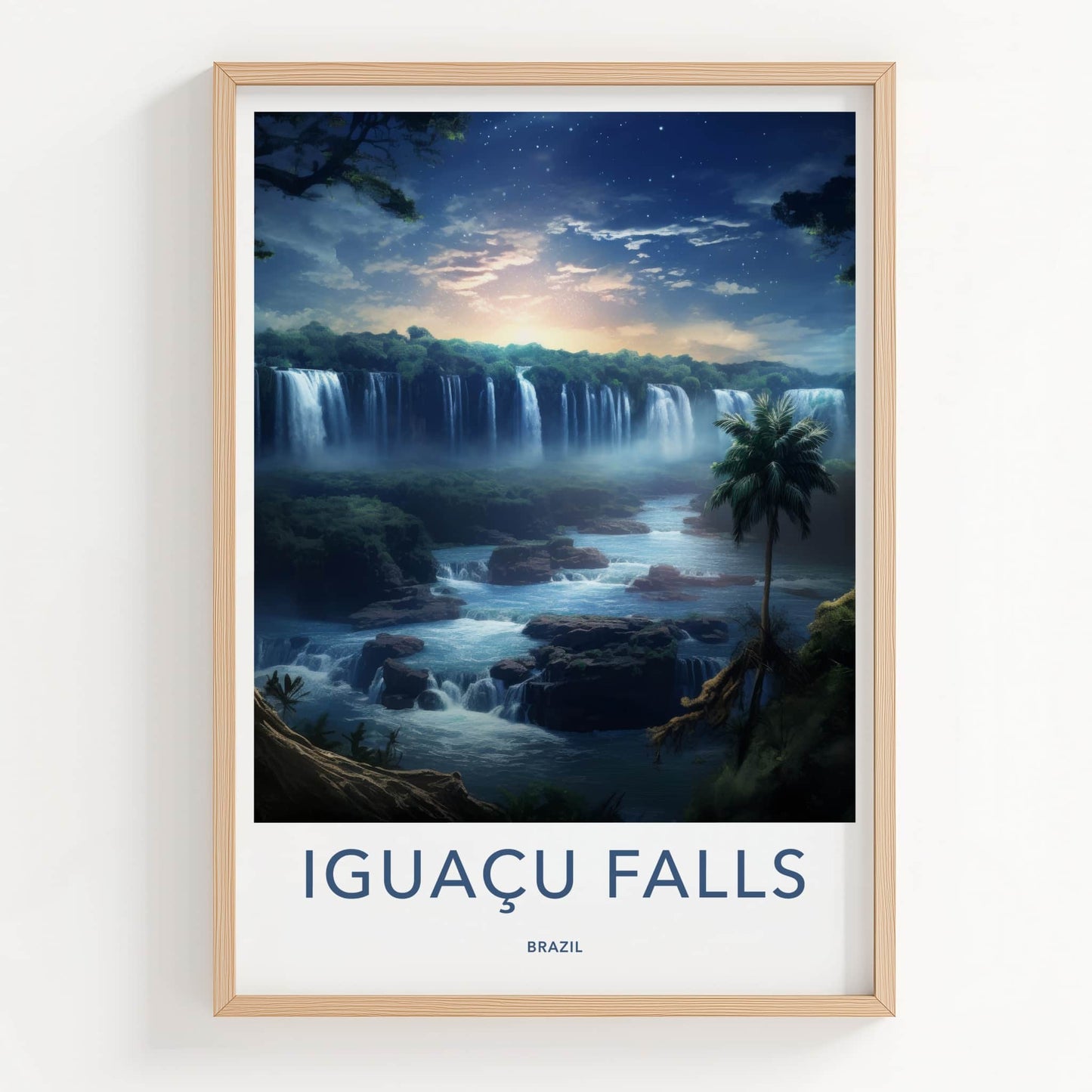 Iguacu Falls Poster - Brazil Travel Art - Tropical Waterfall Scene Wall Decor