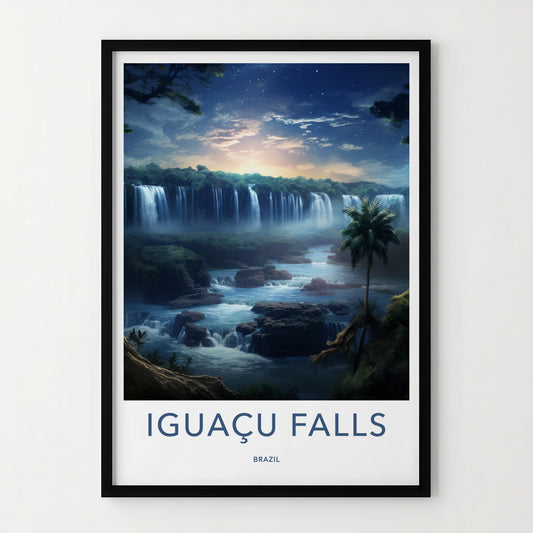 Iguacu Falls Poster - Brazil Travel Art - Tropical Waterfall Scene Wall Decor