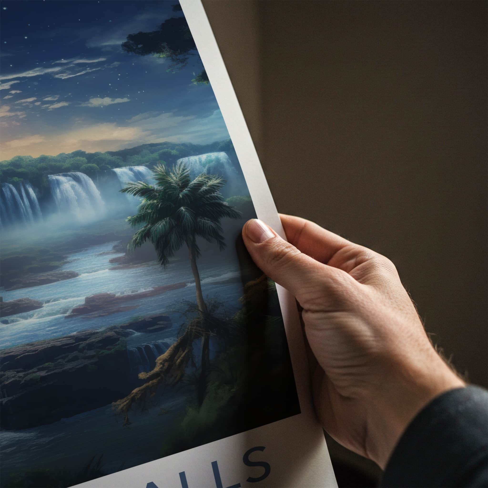 Iguacu Falls Poster - Brazil Travel Art - Tropical Waterfall Scene Wall Decor