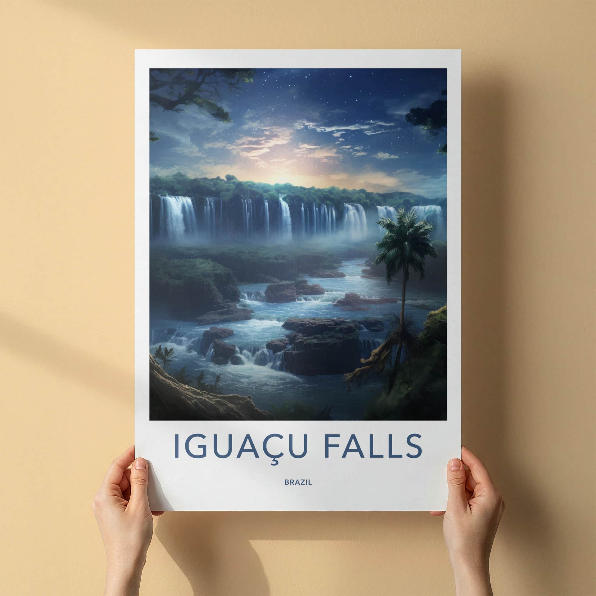 Iguacu Falls Poster - Brazil Travel Art - Tropical Waterfall Scene Wall Decor
