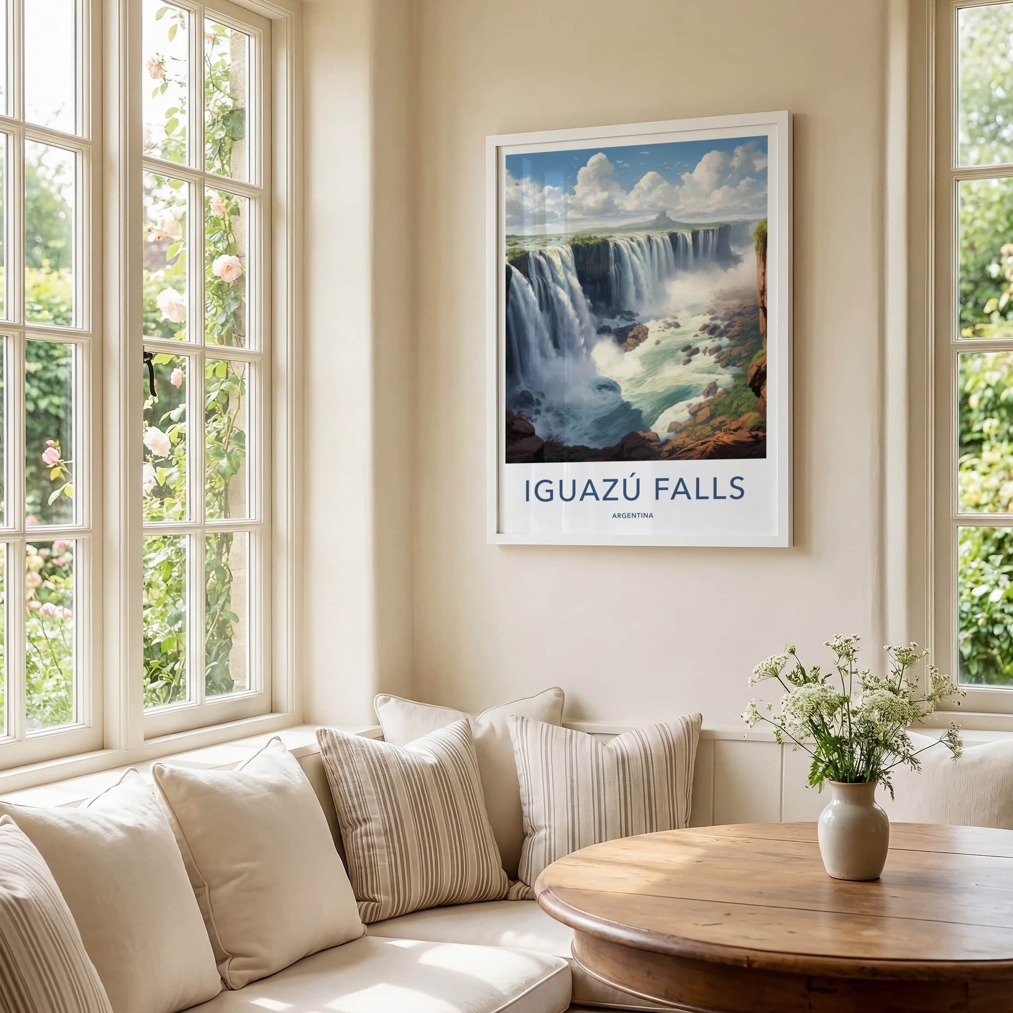 Iguazu Falls Poster - Argentina Travel Art - Cascading Water Green Home Decor
