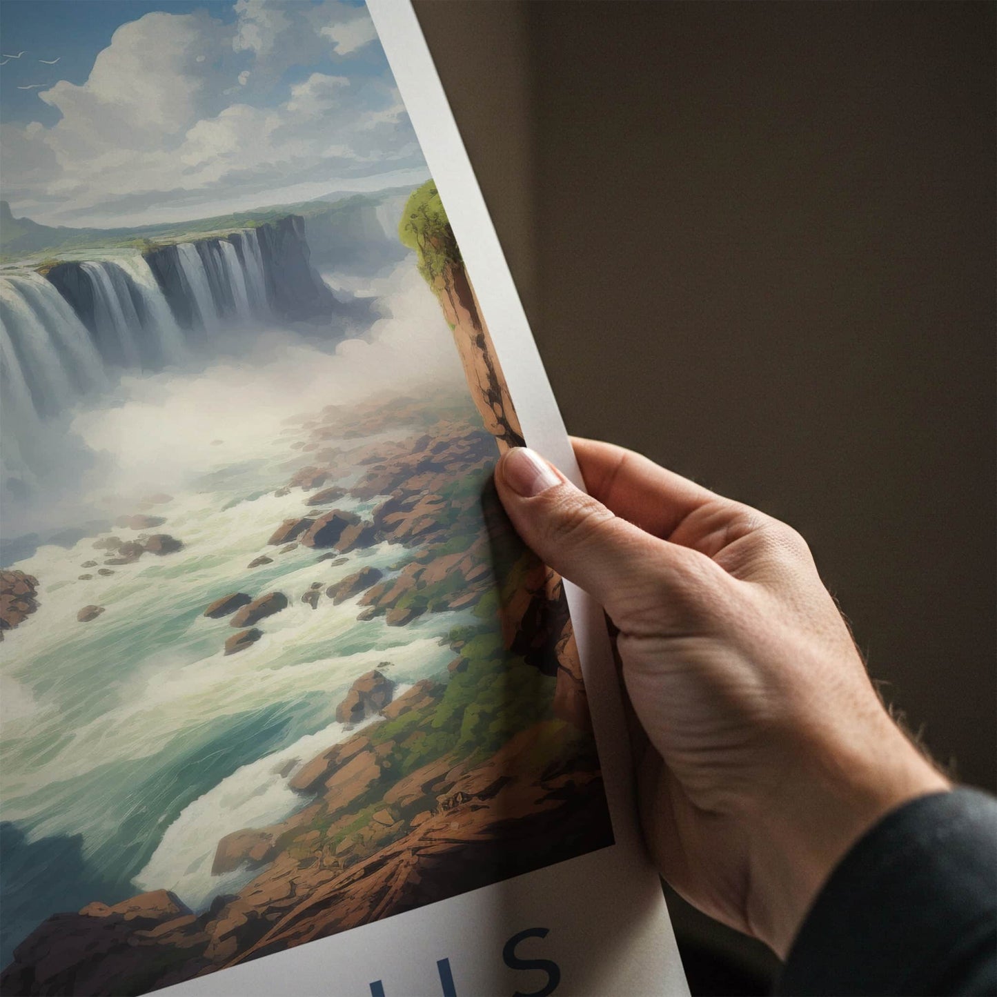 Iguazu Falls Poster - Argentina Travel Art - Cascading Water Green Home Decor