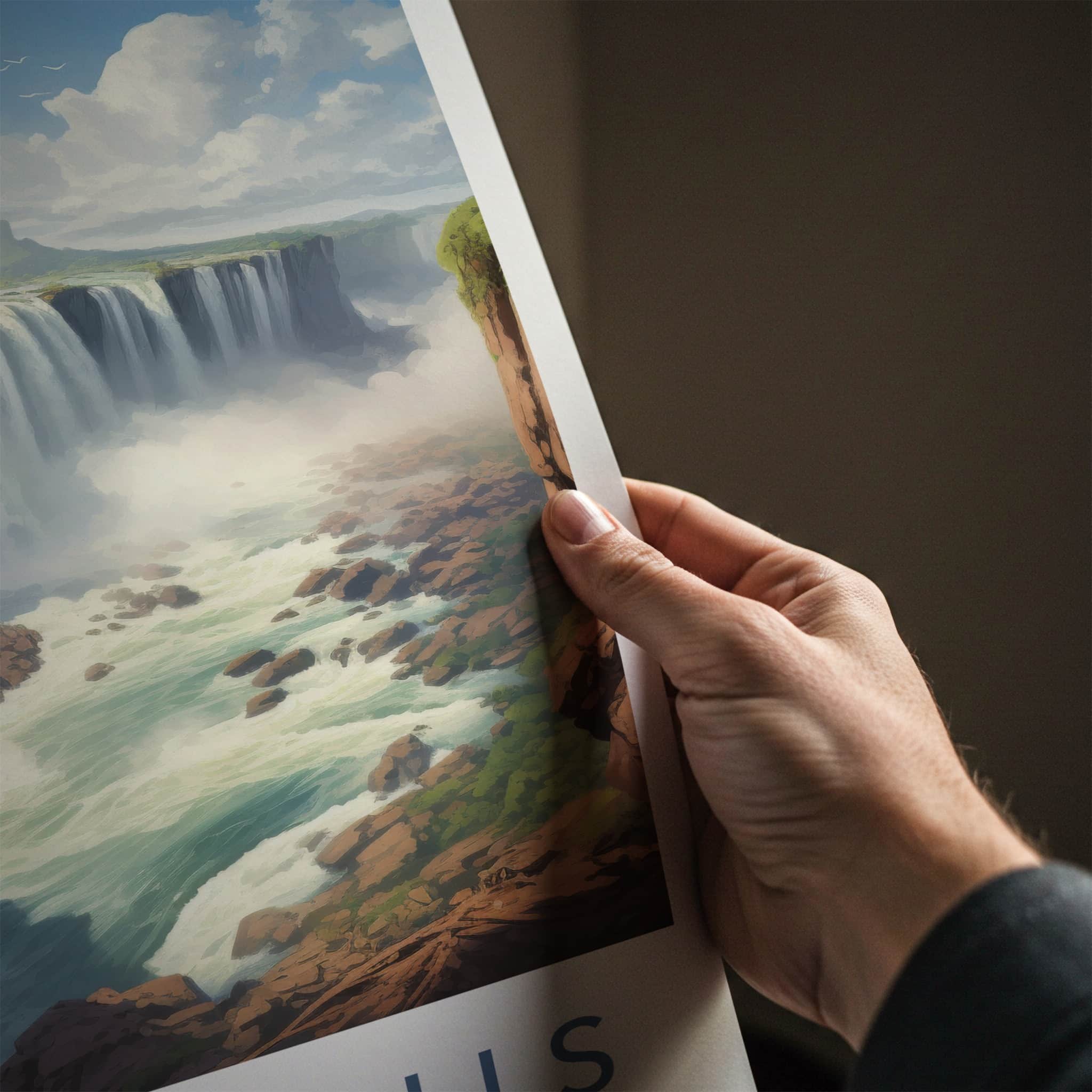 Iguazu Falls Poster - Argentina Travel Art - Cascading Water Green Home Decor