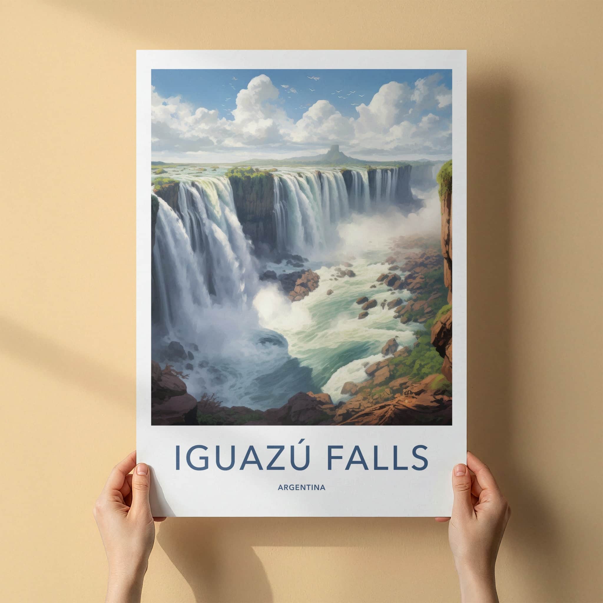 Iguazu Falls Poster - Argentina Travel Art - Cascading Water Green Home Decor