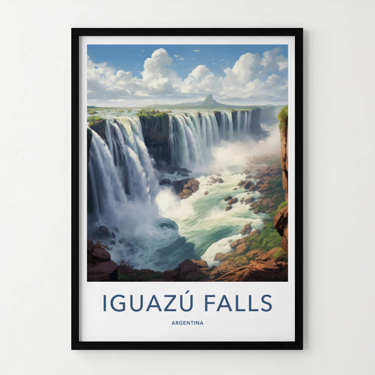 Iguazu Falls Poster - Argentina Travel Art - Cascading Water Green Home Decor