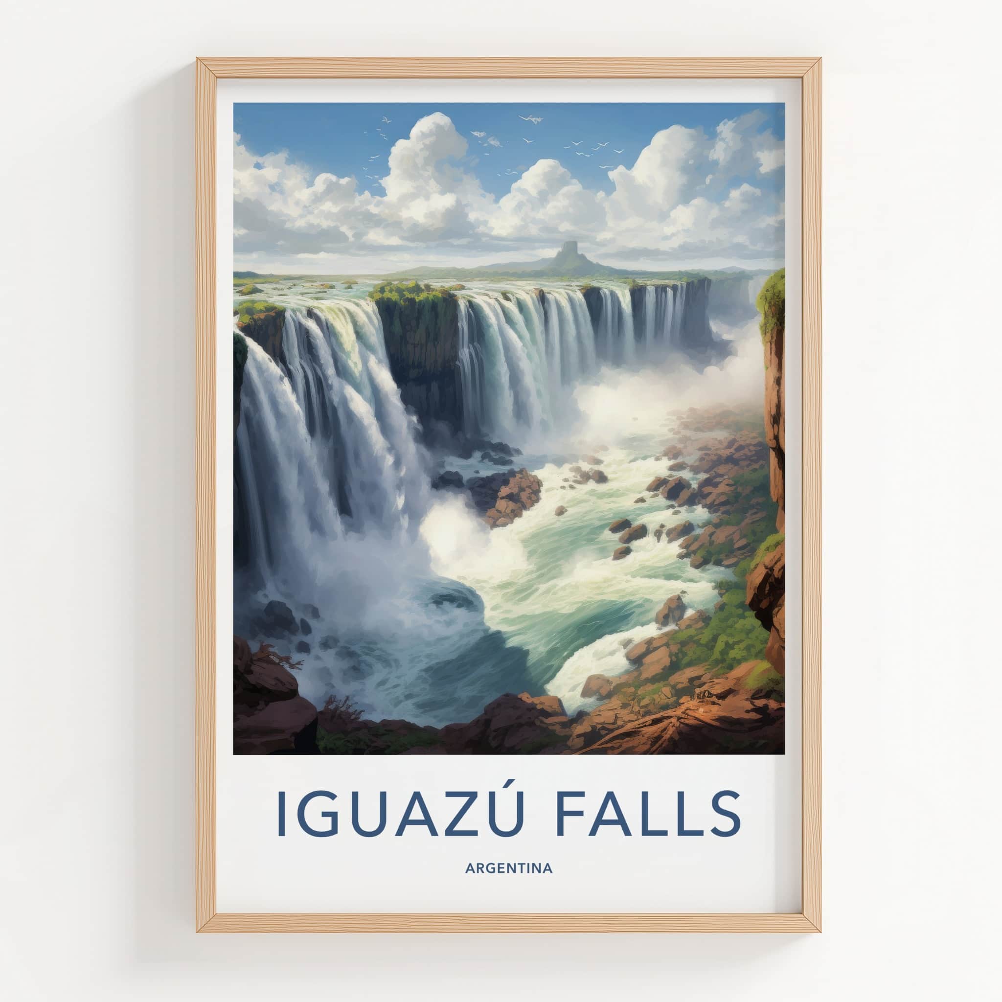 Iguazu Falls Poster - Argentina Travel Art - Cascading Water Green Home Decor