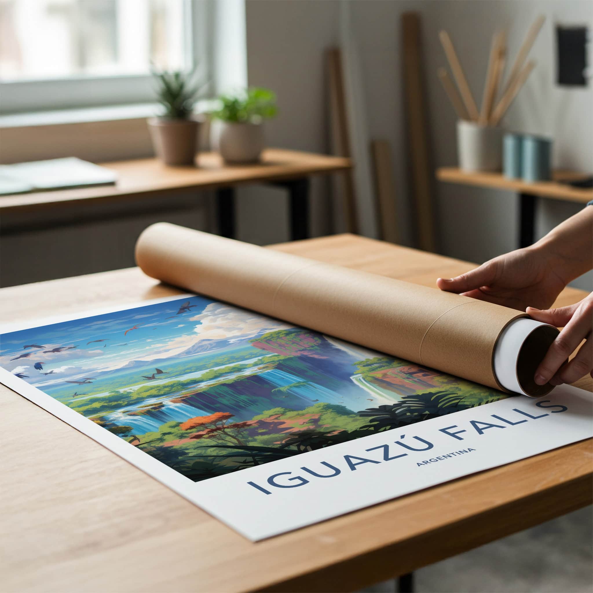 Iguazu Falls Poster - Argentina Travel Art - Majestic Green Falls Home Decor