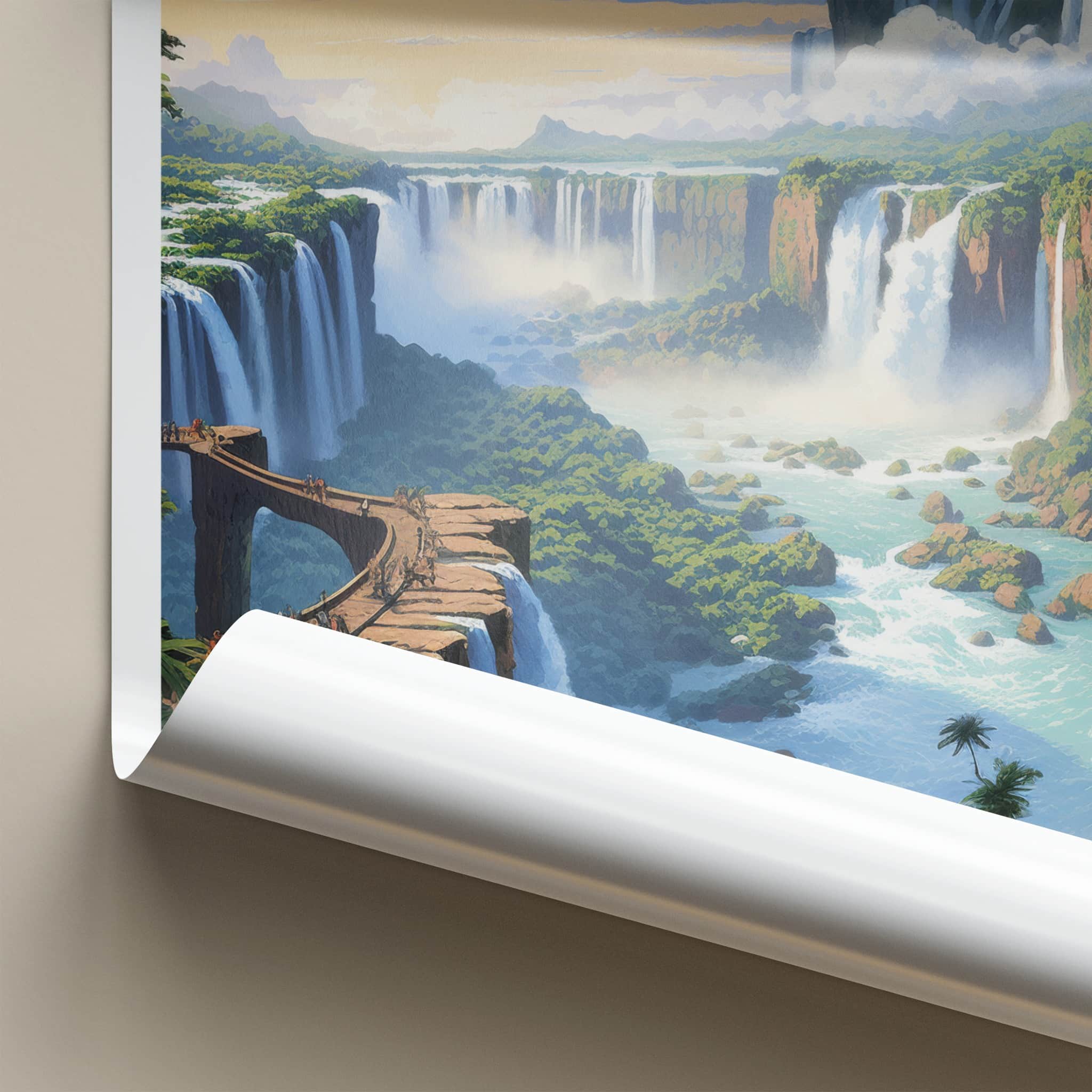 Iguazu Falls Poster - Argentina Travel Art - Misty Jungle Waterfalls Wall Decor