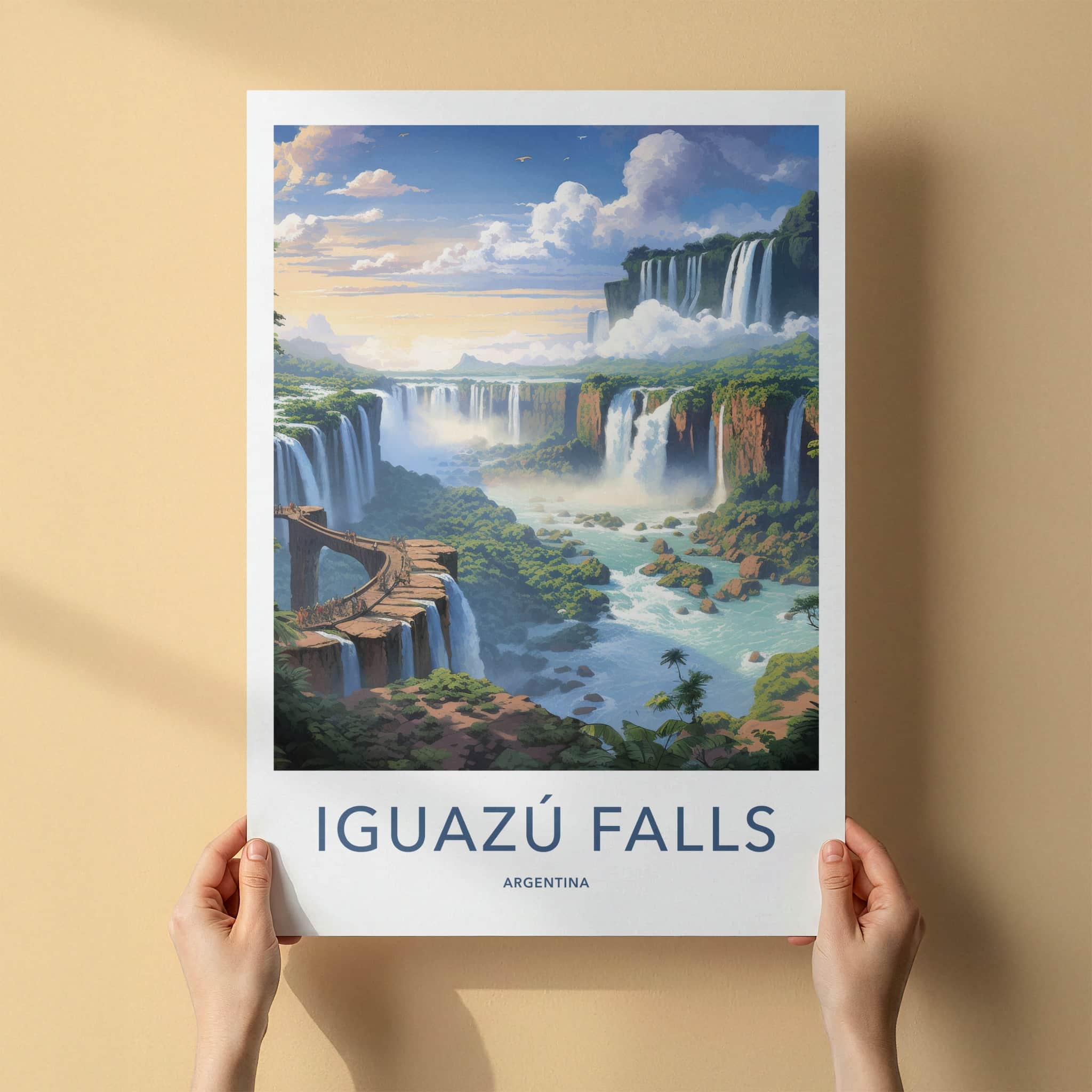 Iguazu Falls Poster - Argentina Travel Art - Misty Jungle Waterfalls Wall Decor