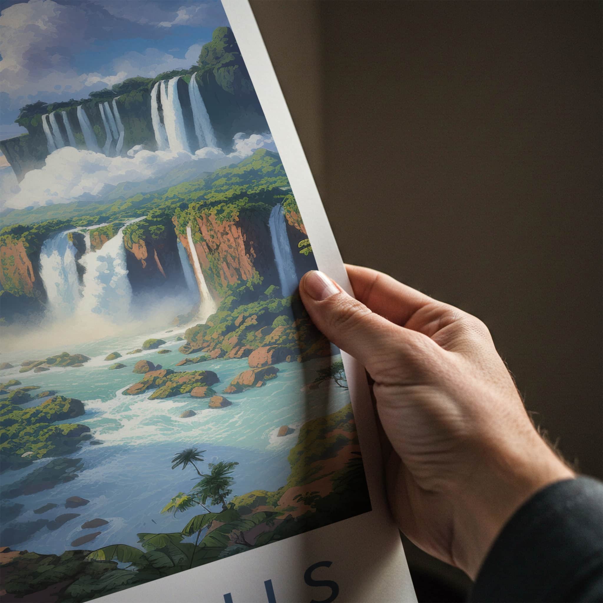 Iguazu Falls Poster - Argentina Travel Art - Misty Jungle Waterfalls Wall Decor