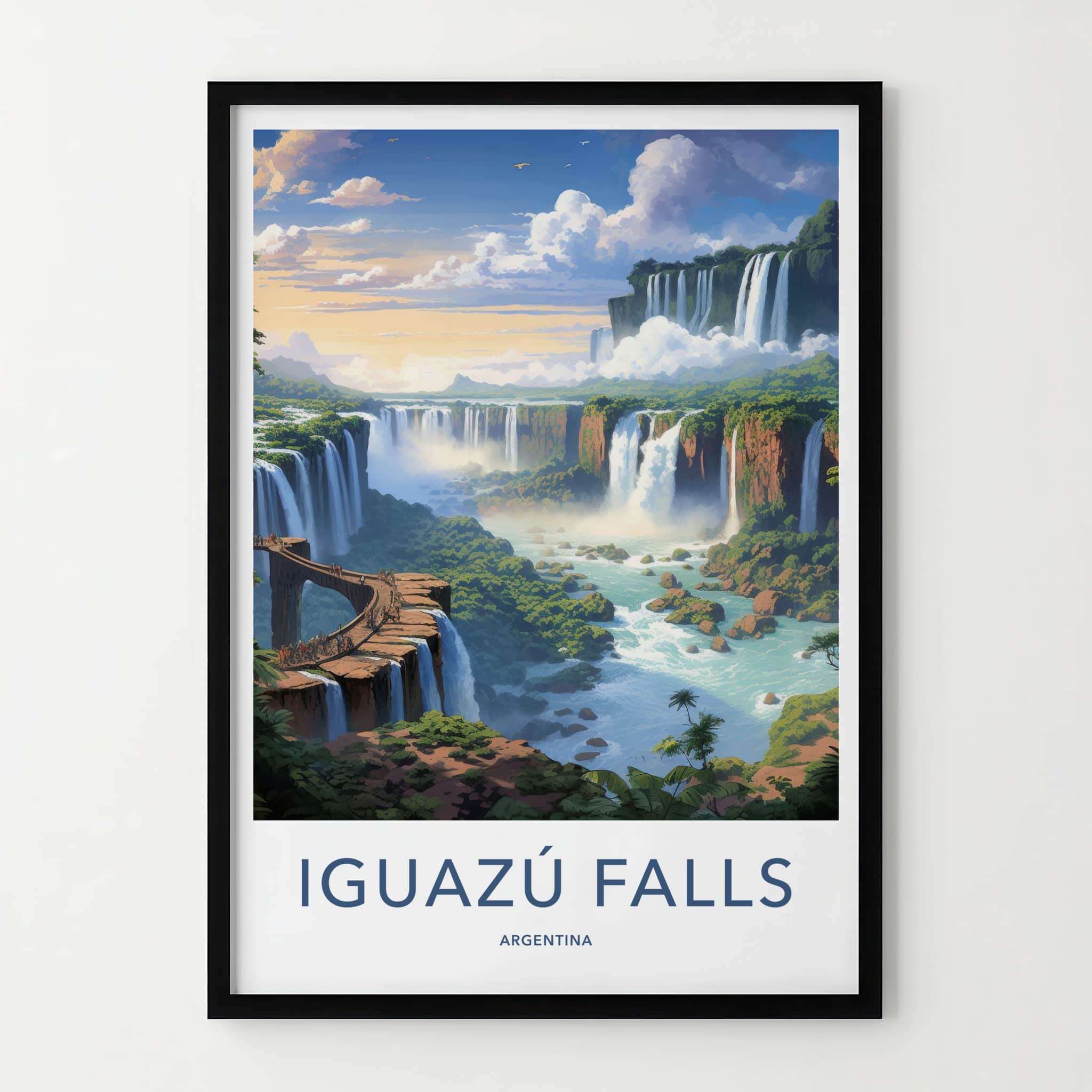 Iguazu Falls Poster - Argentina Travel Art - Misty Jungle Waterfalls Wall Decor