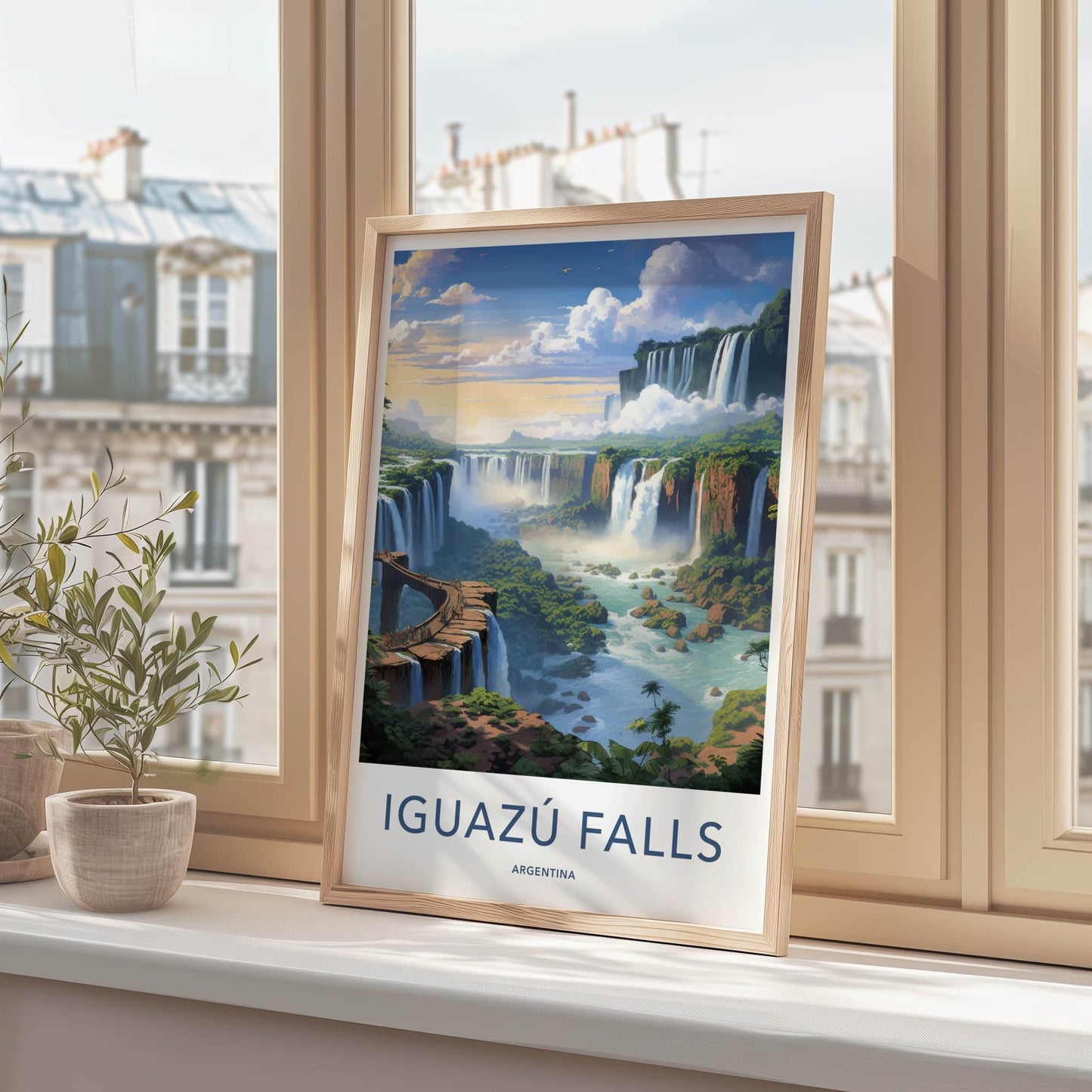 Iguazu Falls Poster - Argentina Travel Art - Misty Jungle Waterfalls Wall Decor