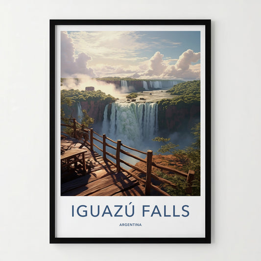 Iguazu Falls Poster - Argentina Travel Art - Rushing Waterfalls View Wall Decor