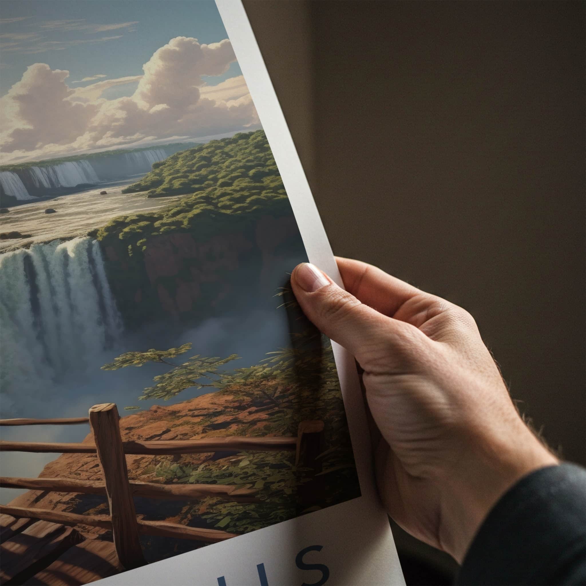 Iguazu Falls Poster - Argentina Travel Art - Rushing Waterfalls View Wall Decor