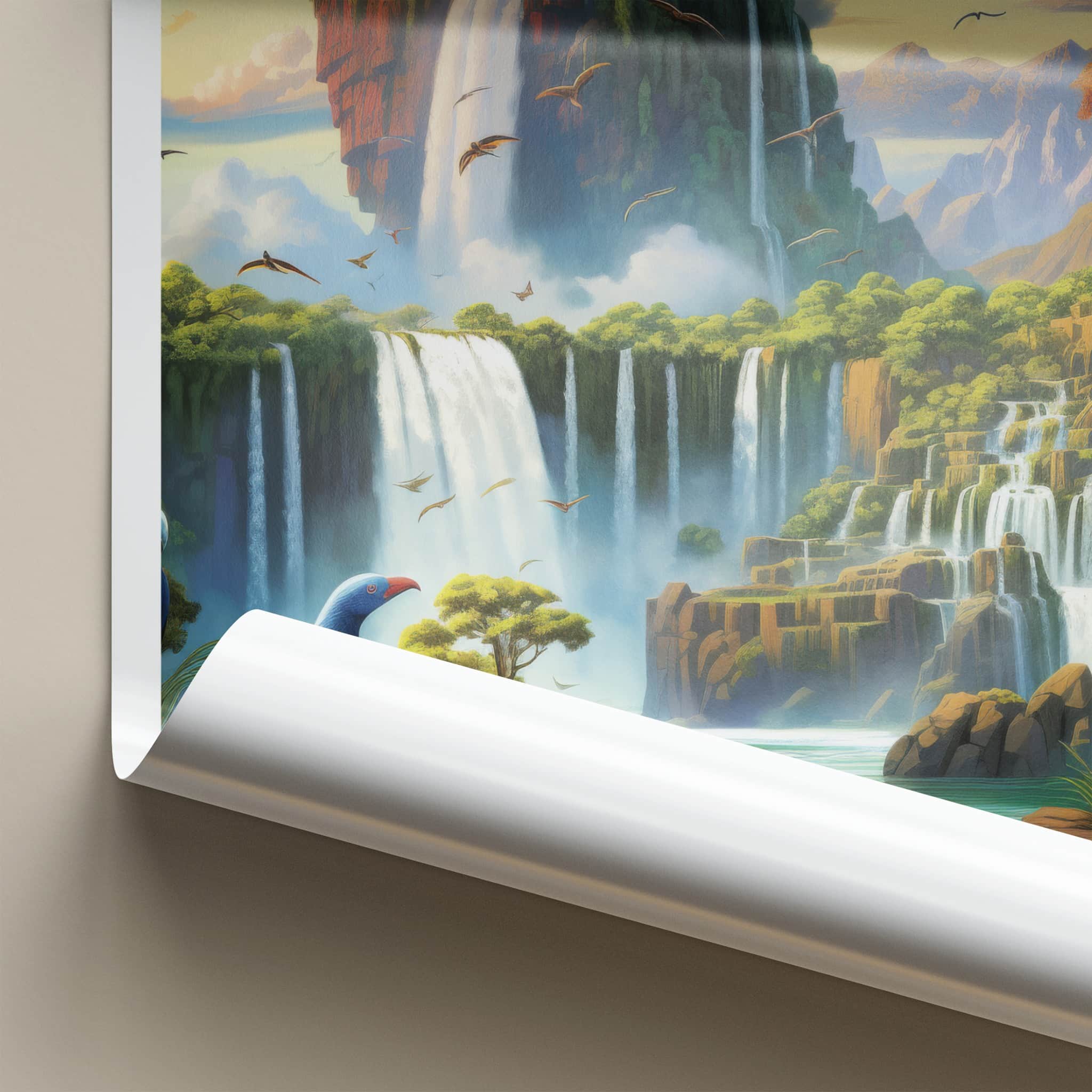 Iguazu Falls Poster - Argentina Travel Art - Tropical Waterfall Birds Wall Decor