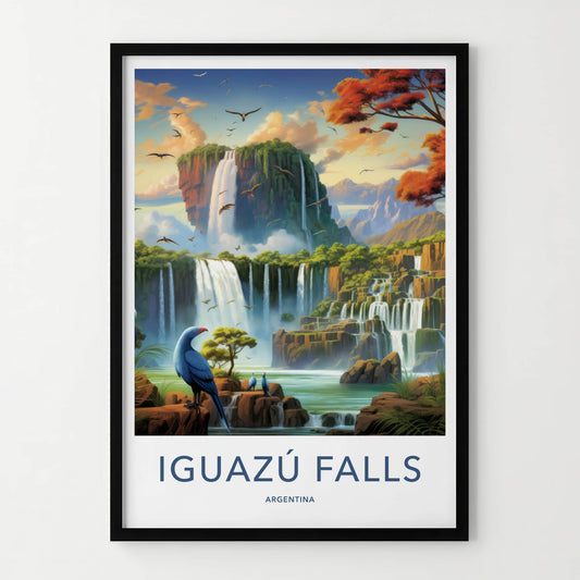 Iguazu Falls Poster - Argentina Travel Art - Tropical Waterfall Birds Wall Decor