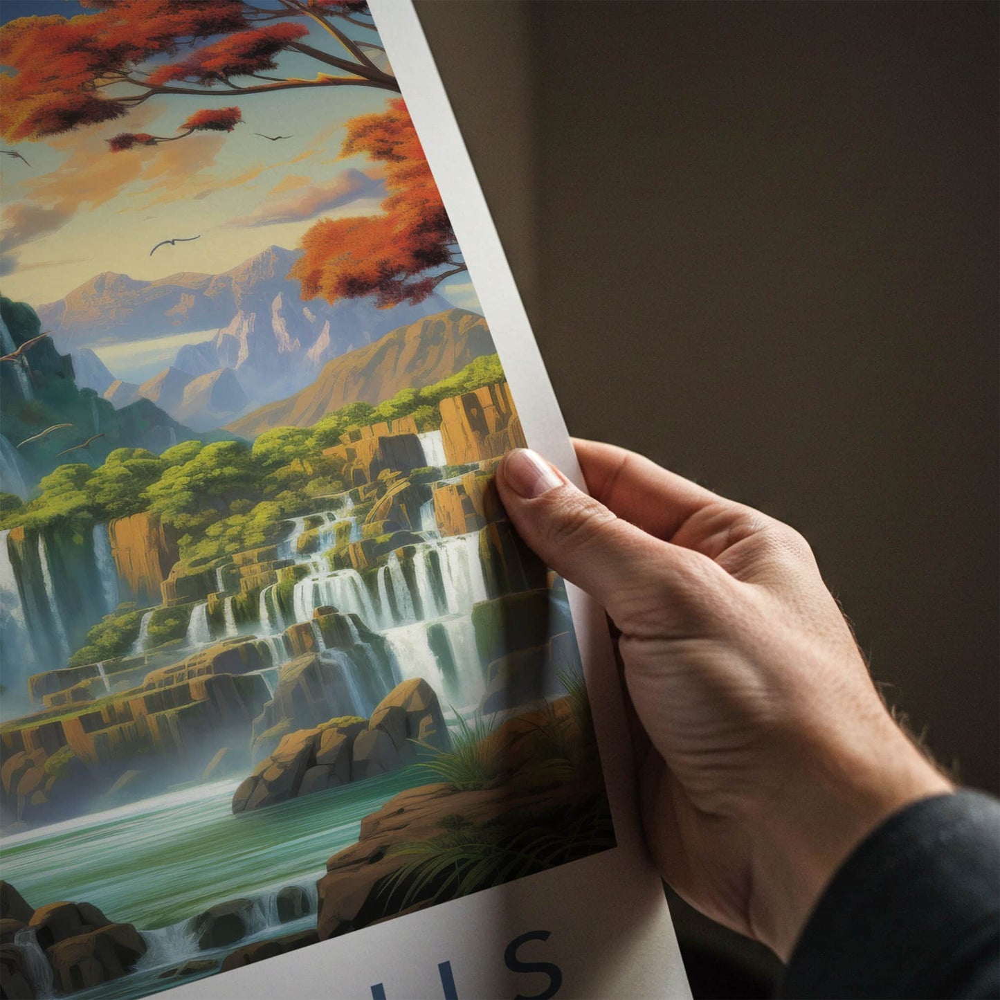 Iguazu Falls Poster - Argentina Travel Art - Tropical Waterfall Birds Wall Decor