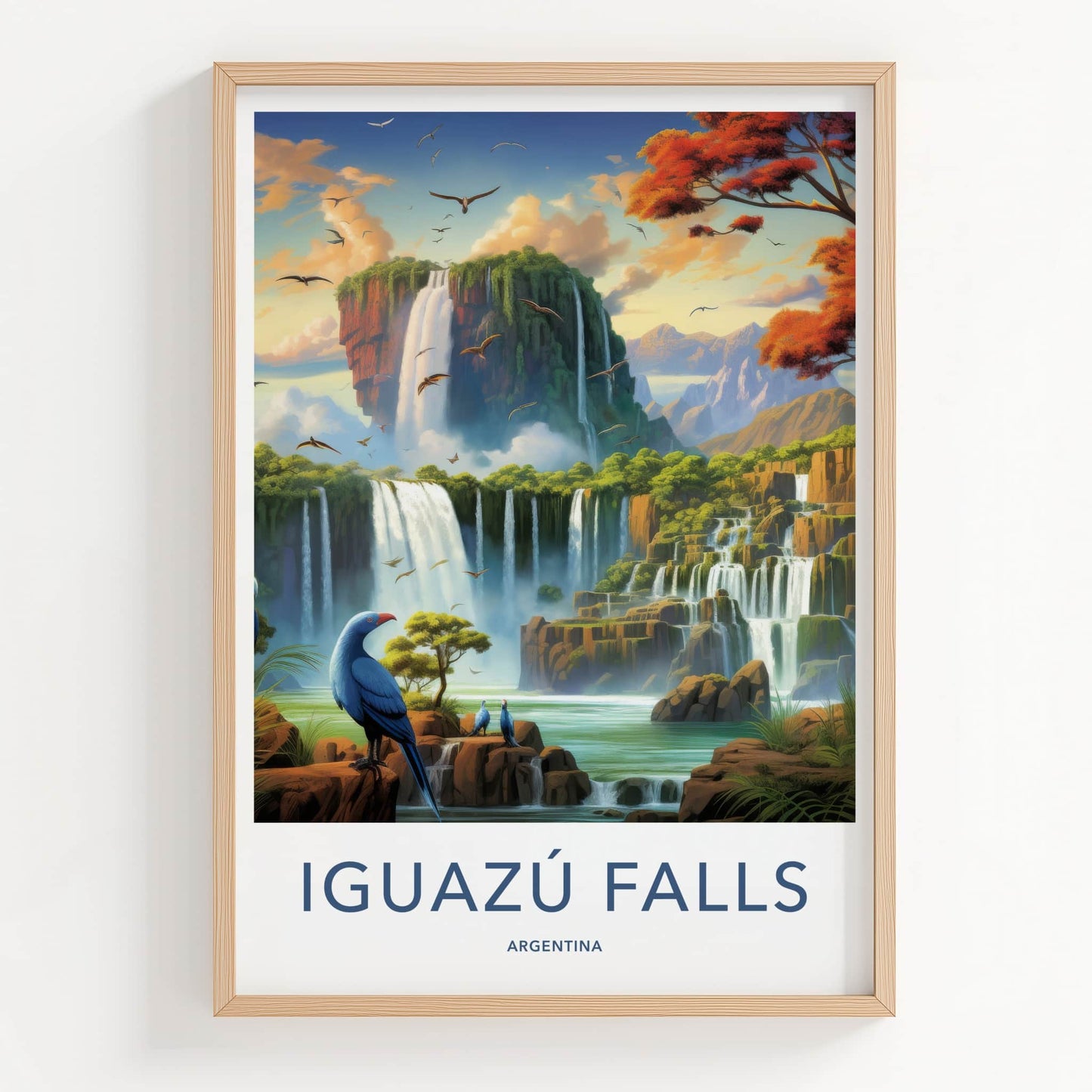 Iguazu Falls Poster - Argentina Travel Art - Tropical Waterfall Birds Wall Decor