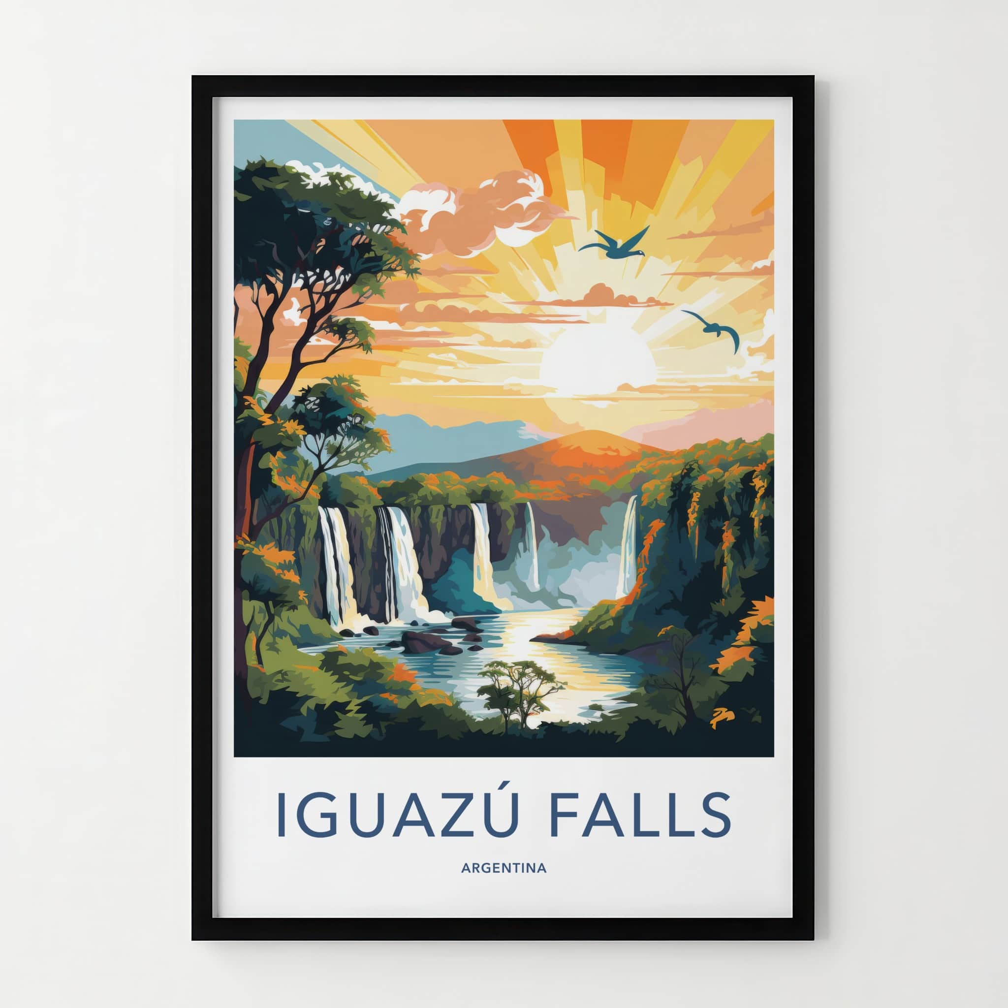 Iguazu Falls Poster - Argentina Travel Art - Vibrant Falls Birds Home Decor