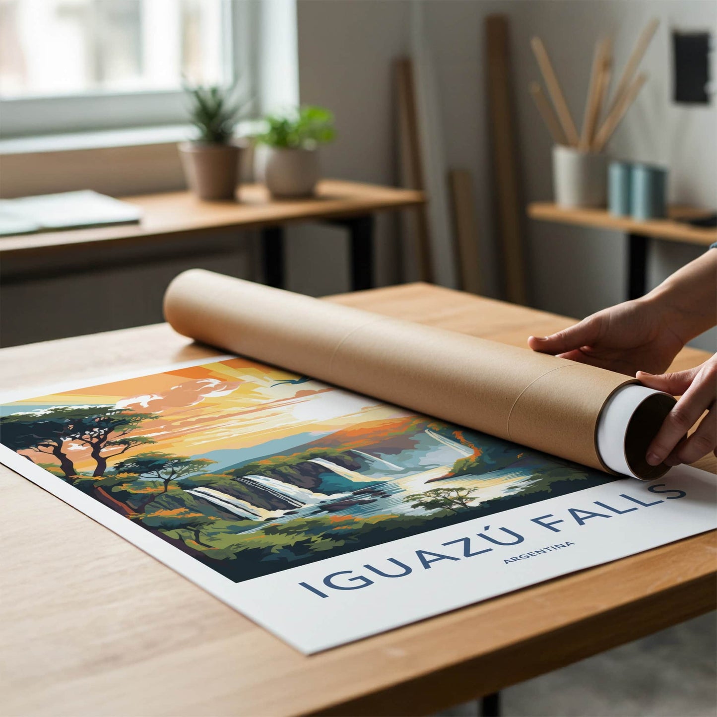 Iguazu Falls Poster - Argentina Travel Art - Vibrant Falls Birds Home Decor