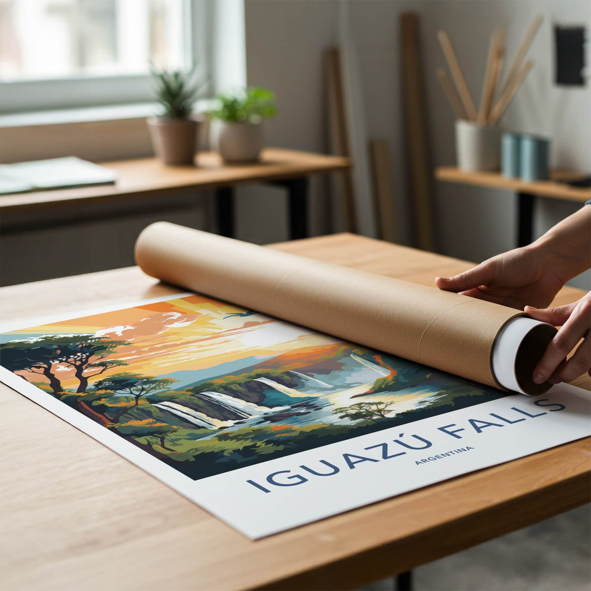 Iguazu Falls Poster - Argentina Travel Art - Vibrant Falls Birds Home Decor