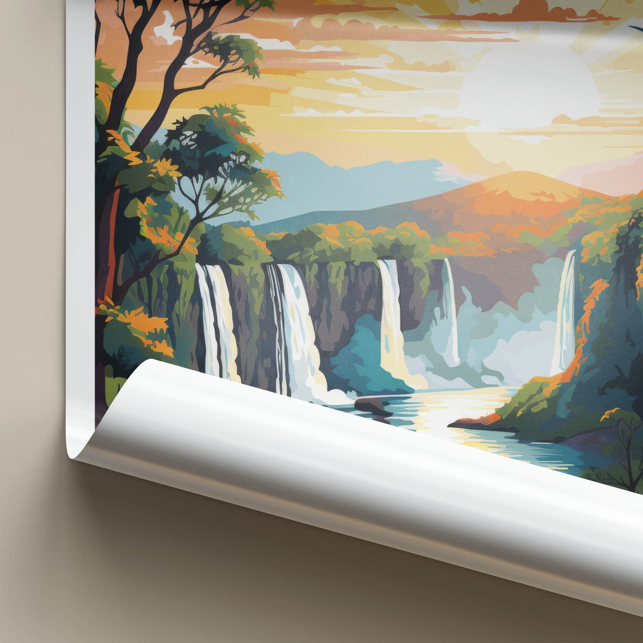 Iguazu Falls Poster - Argentina Travel Art - Vibrant Falls Birds Home Decor