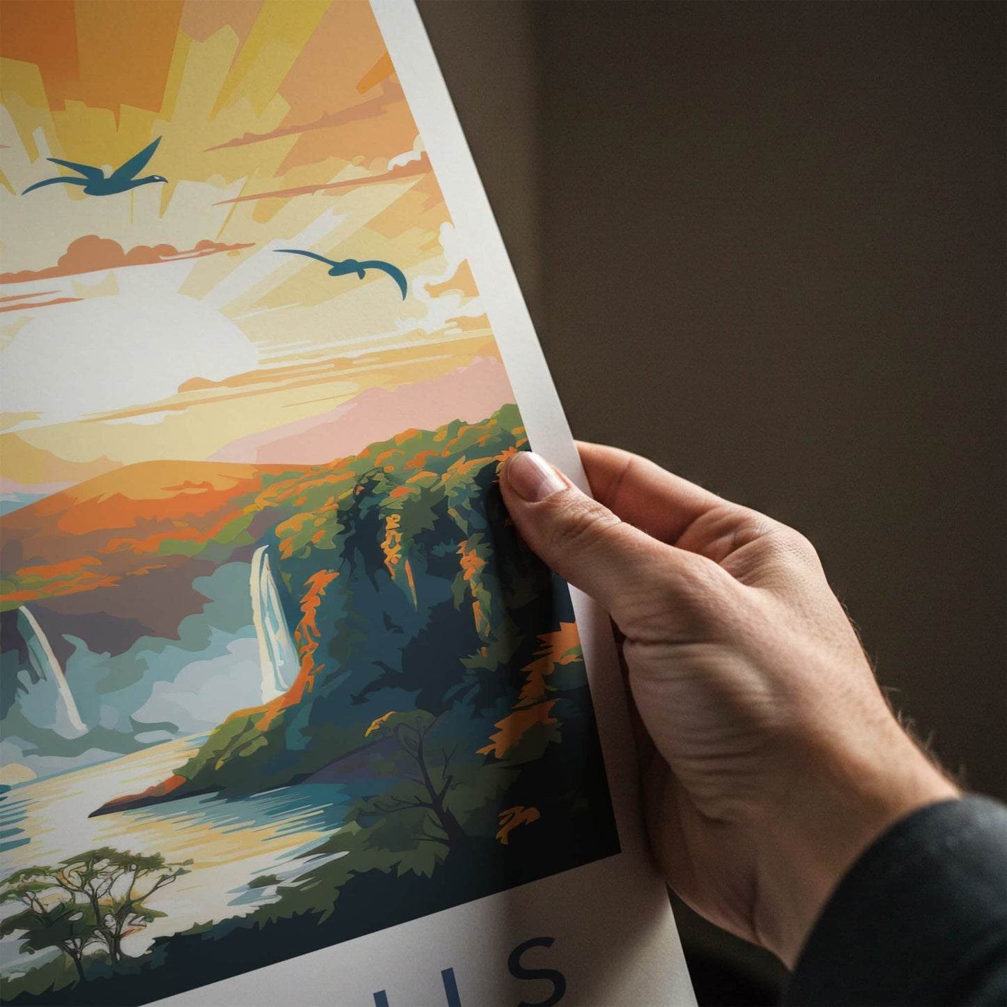 Iguazu Falls Poster - Argentina Travel Art - Vibrant Falls Birds Home Decor