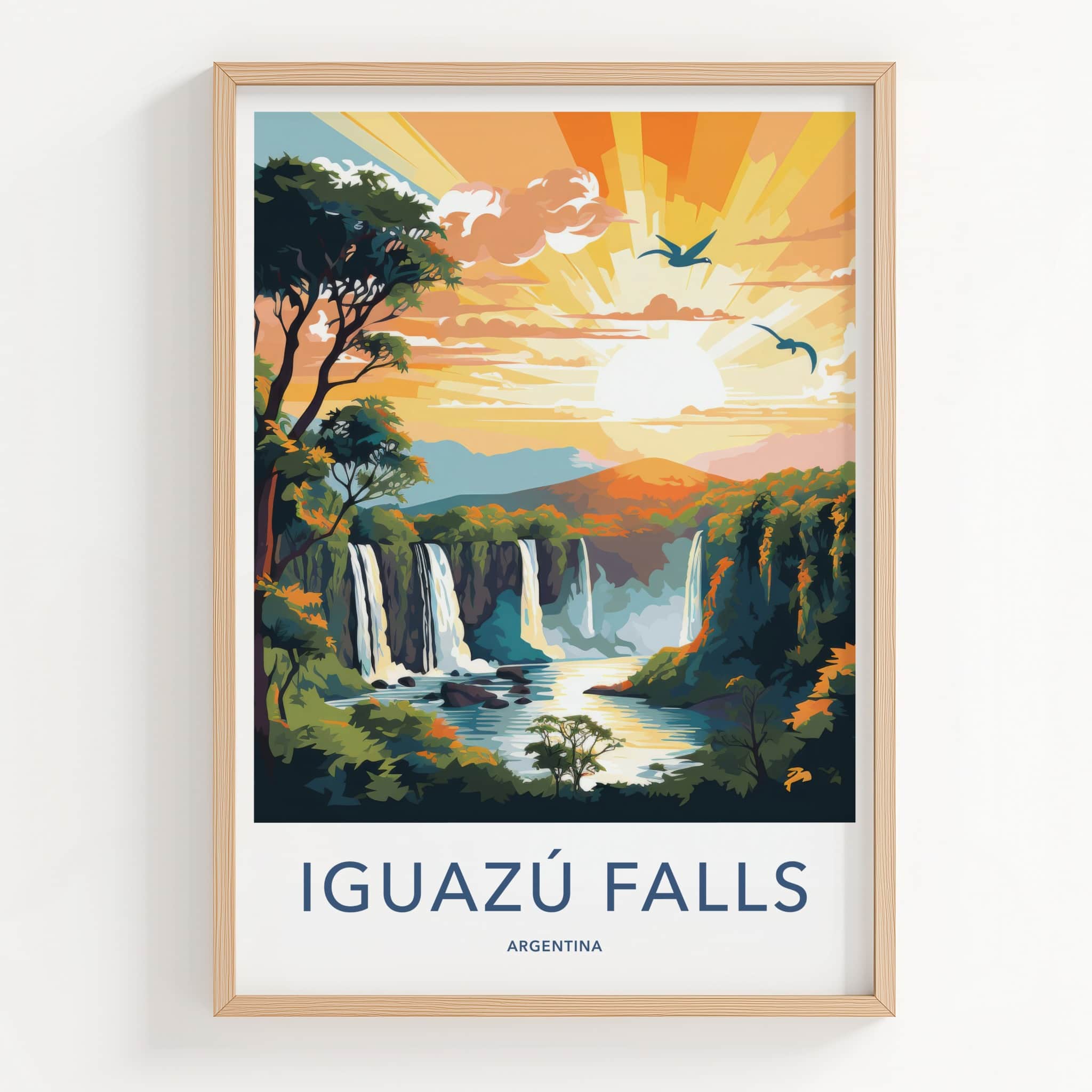Iguazu Falls Poster - Argentina Travel Art - Vibrant Falls Birds Home Decor