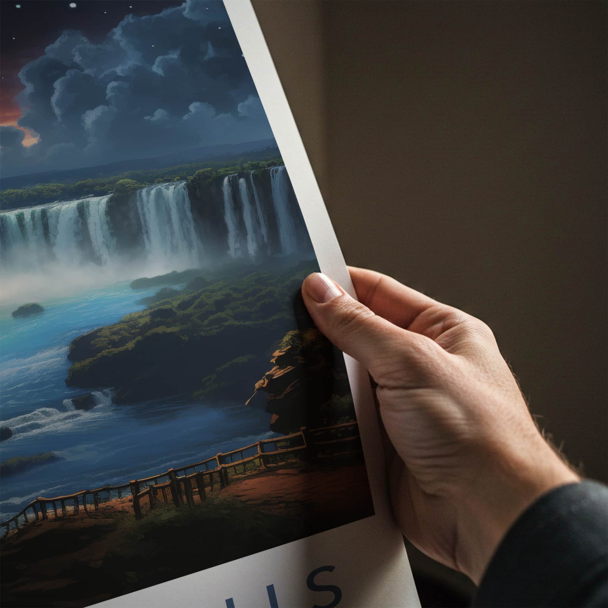 Iguazu Falls Poster - Argentina Travel Art - Vibrant Falls Landscape Home Decor
