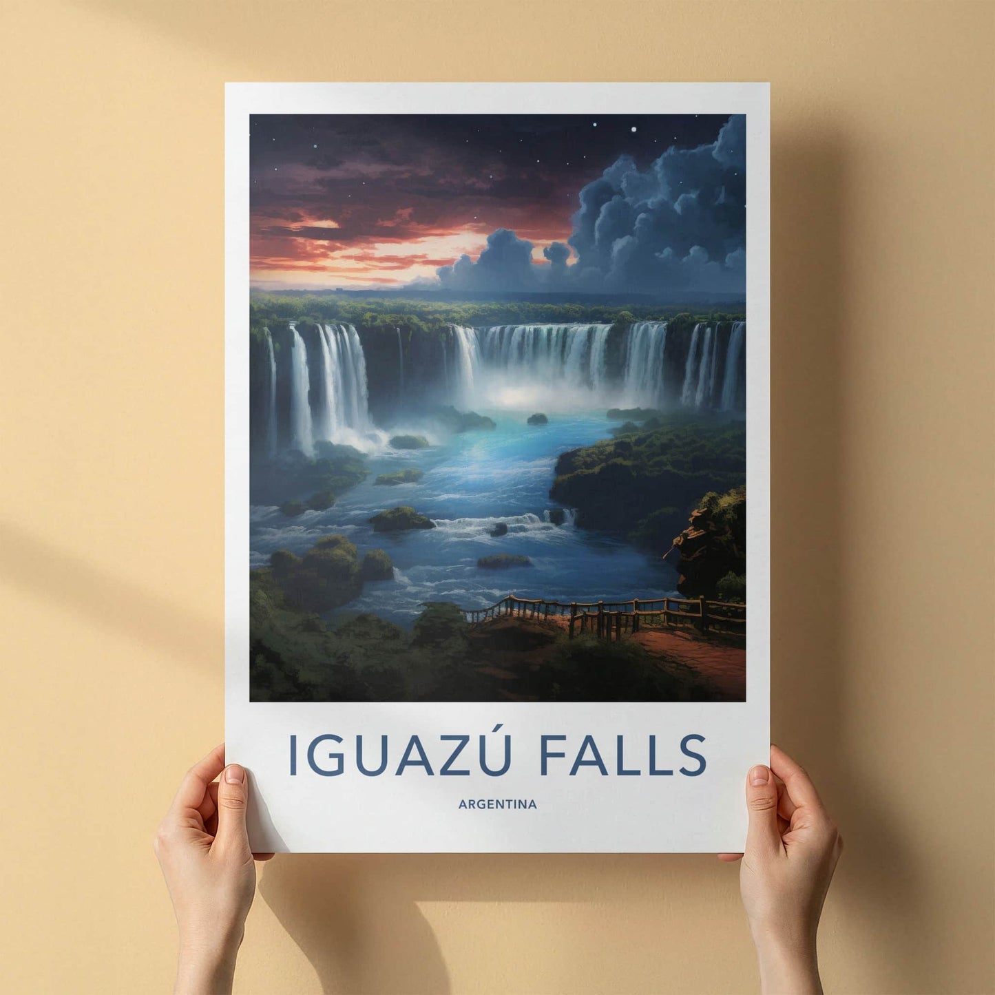 Iguazu Falls Poster - Argentina Travel Art - Vibrant Falls Landscape Home Decor