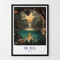 Ik Kil Poster - Mexico Travel Art - Cenote Waterfall Sunset Home Decor