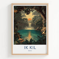 Ik Kil Poster - Mexico Travel Art - Cenote Waterfall Sunset Home Decor