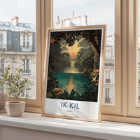 Ik Kil Poster - Mexico Travel Art - Cenote Waterfall Sunset Home Decor
