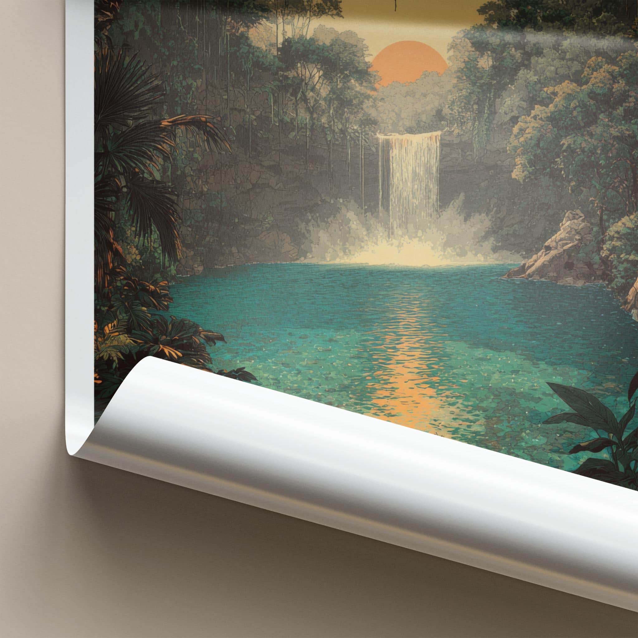 Ik Kil Poster - Mexico Travel Art - Cenote Waterfall Sunset Home Decor