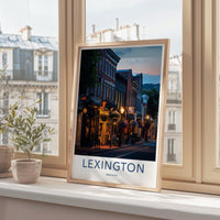 Lexington Kentucky Wall Art, Cityscape Poster, Historic Downtown Decor, Urban Street Scene Print, Night Lights Photography