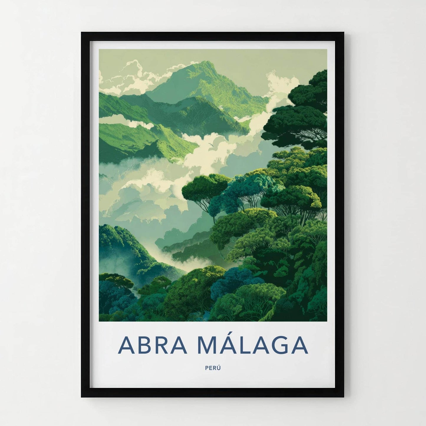 Abra Malaga Poster - Peru Travel Illustration - Misty Mountain Forest Wall Decor